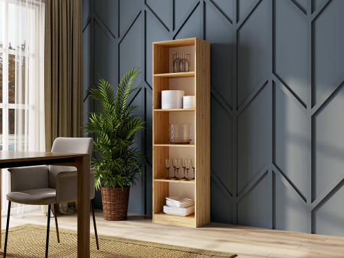 Regał dąb artisan wąski do salonu na książki i dekoracje