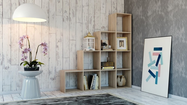 Regał na książki dąb sonoma schodkowy do pokoju dziennego