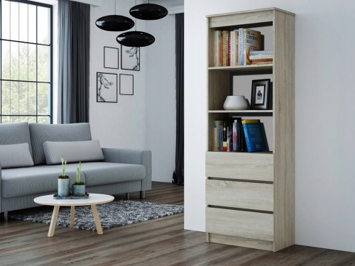 Regał stojący na książki i dokumenty z dodatkowymi szufladami.