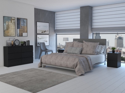 Komoda czarna z szufladami nowoczesna do sypialni.