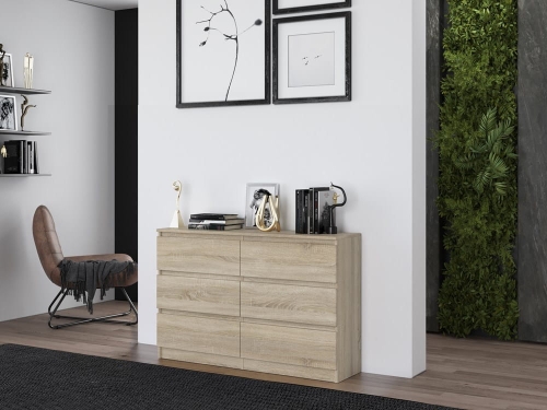 Komoda z szufladami sonoma płytsza do małych przestrzeni.