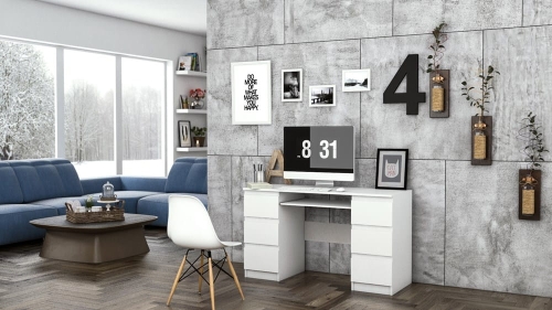 Biurko do biura domowego z dużą ilością szuflad na dokumenty.