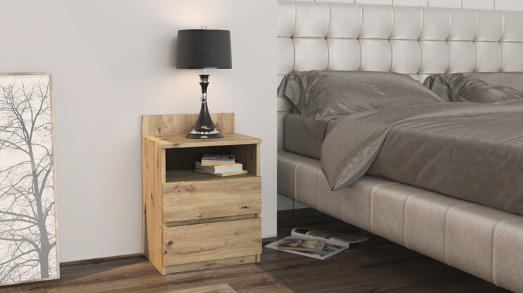 Szafka nocna dąb artisan w stylu loft z wyraźnym rysunkiem drewna.
