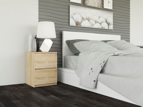 Stolik nocny dąb sonoma 30 cm z dwoma szufladami do codziennego użytku.