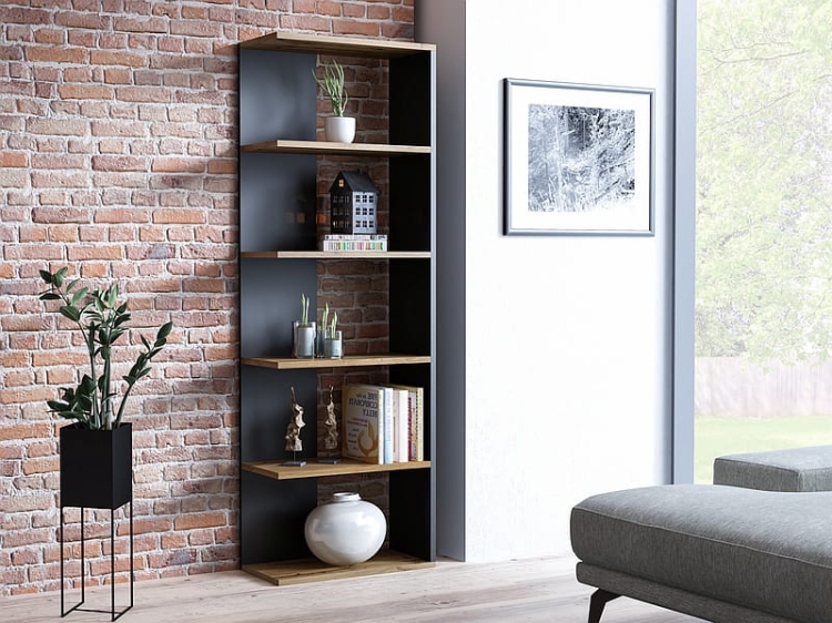 Regał na książki do salonu, narożny, styl loftowy.