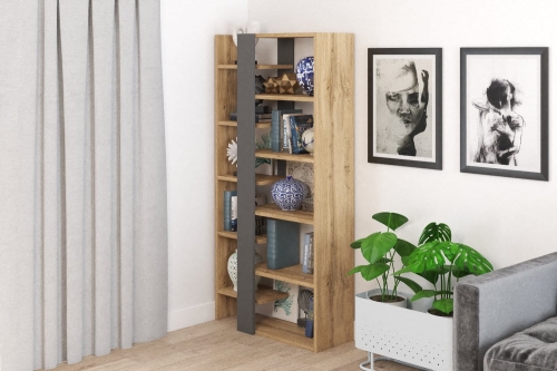 Regał dąb wotan nowoczesny funkcjonalny z półkami.