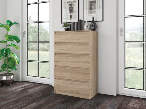 Komoda dąb sonoma wysoka z szufladami do salonu.