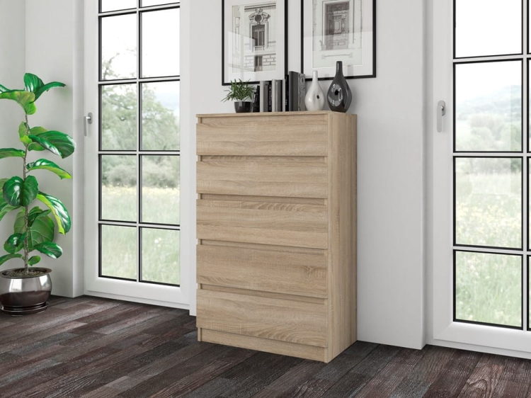 Komoda dąb sonoma wysoka z szufladami do salonu.