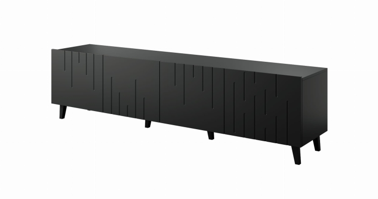 Nowoczesna szafka pod telewizor czarna w jasnym wnętrzu.