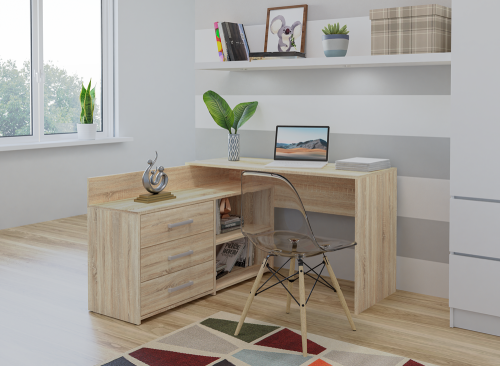 Biurko narożne z szufladami dąb sonoma do pokoju młodzieżowego.