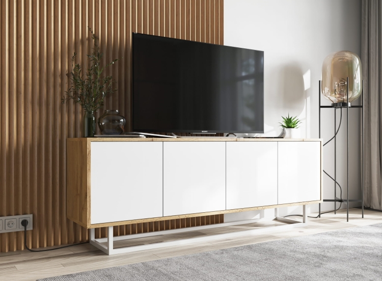 Szafka RTV drewniana nowoczesna w kolorze dąb wotan.