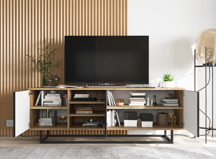 Szafka RTV  dąb wotan na nóżkach z nowoczesnym designem.