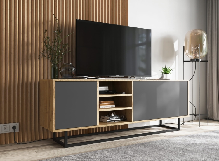 Szafka RTV drewniana do salonu w kolorze dąb wotan.
