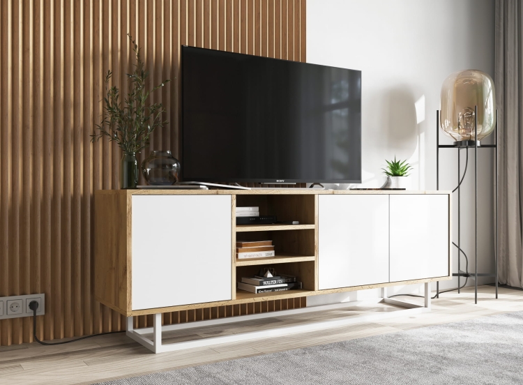 Szafka RTV dąb wotan z półką i trzema frontami.