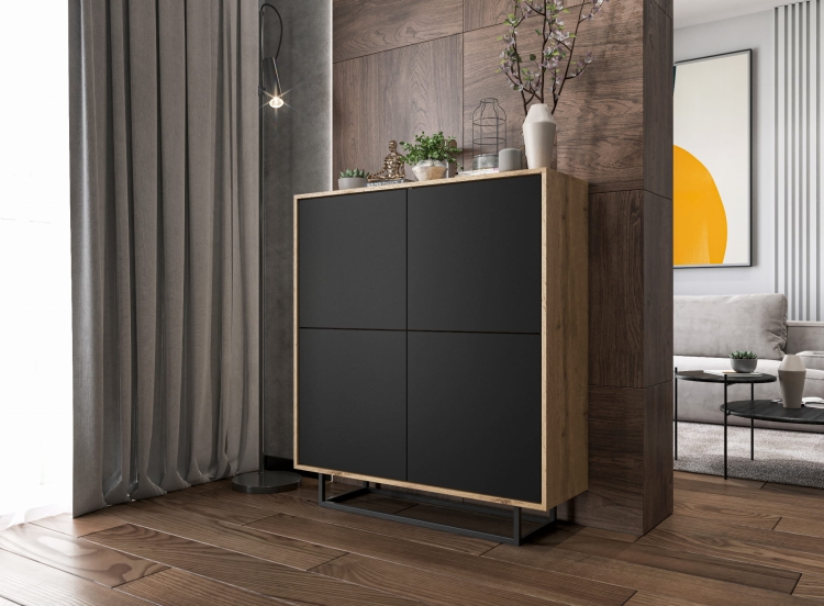 Wysoka komoda dąb wotan z frontami matowymi, nowoczesna, loftowa, funkcjonalna.