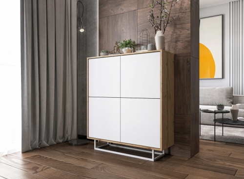 Komoda dąb wotan do salonu wysoka na stelażu, nowoczesna, pojemna, loftowa.