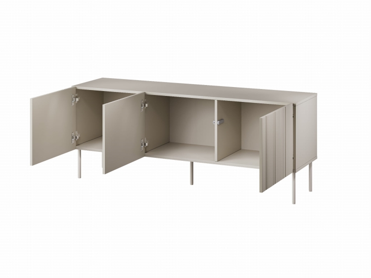 Minimalistyczna szafka RTV kaszmir z trzema pojemnymi komorami.