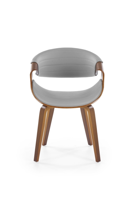 Krzesło nowoczesne do jadalni szare K544 z drewnianymi nogami w kolorze orzecha.
