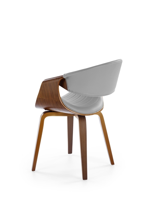 Krzesło drewniane szare K544 z zaokrąglonym oparciem i drewnianą konstrukcją.