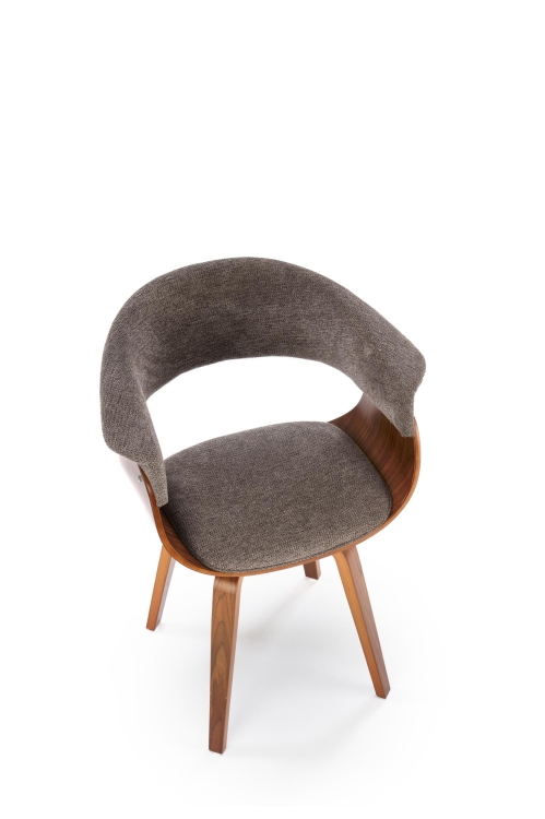 Krzesło nowoczesne do salonu szare K545 z drewnianymi nogami w kolorze orzecha.