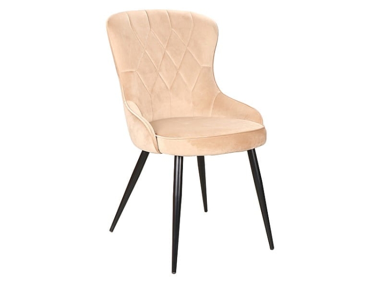 Krzesło welurowe LOTUS beżowe z dekoracyjnymi przeszyciami, metalowe nogi, elegancki design, aksamitna tapicerka.