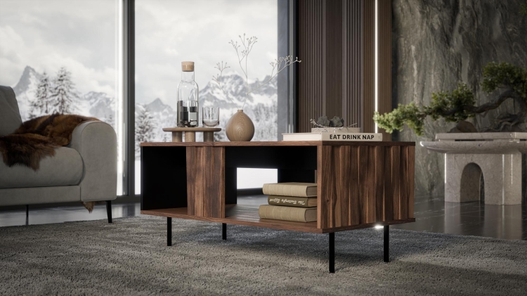 Stolik kawowy drewniany prostokątny z miejscem na przechowywanie, funkcjonalny stolik kawowy do salonu