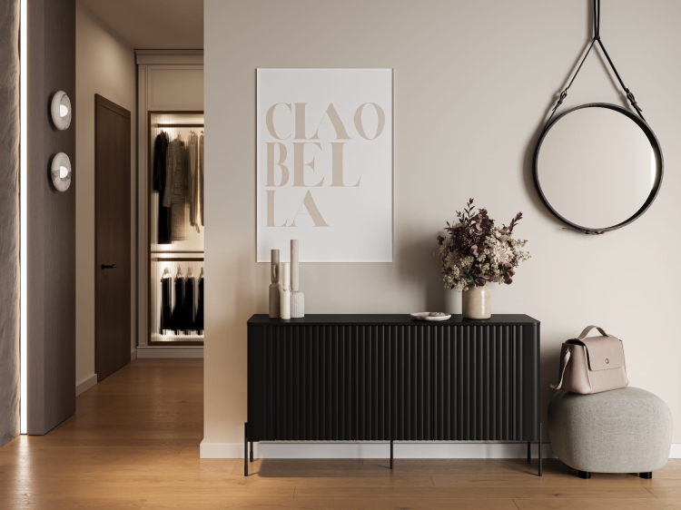 komoda do salonu vera ii czarna elegancka z trzema frontami