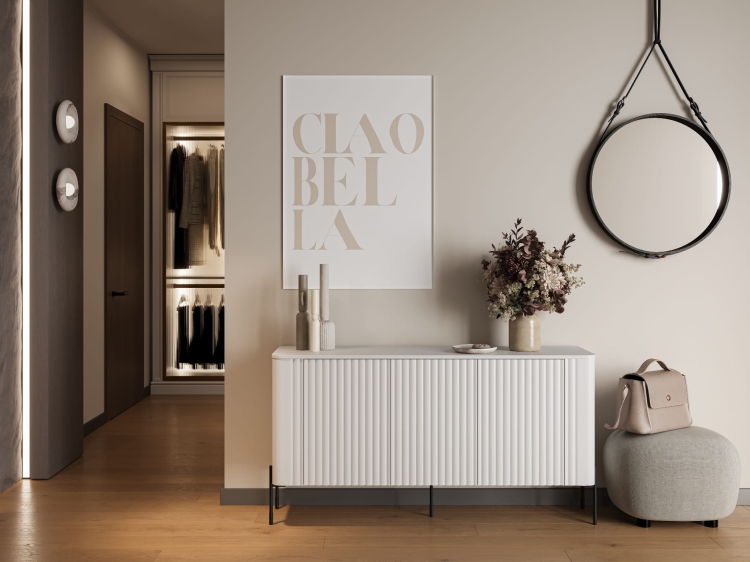 biała komoda vera ii prezentująca elegancką bryłę mebla