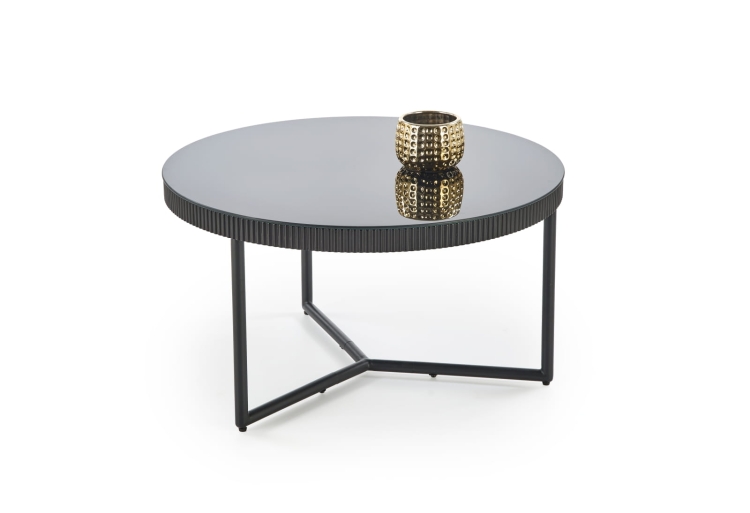 Nowoczesny stolik kawowy czarny okrągły z metalową podstawą, stylowy stolik kawowy do aranżacji loft