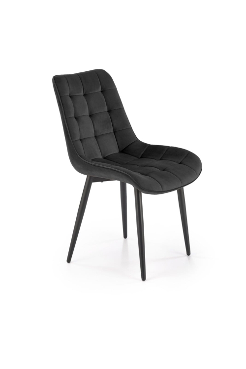 Krzesło welur K580 czarne z geometrycznym pikowaniem, metalowe nogi, nowoczesny design.
