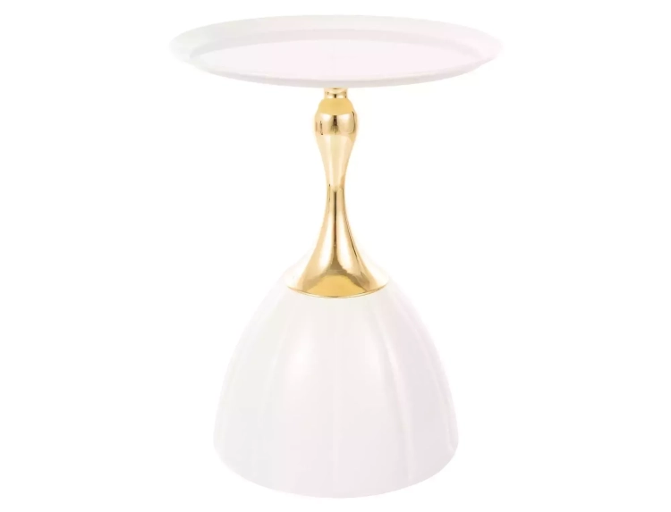 Stolik kawowy glamour biały to stylowy mebel z trwałym blatem ceramicznym i designerską podstawą w kolorze czarnym i złotym.
