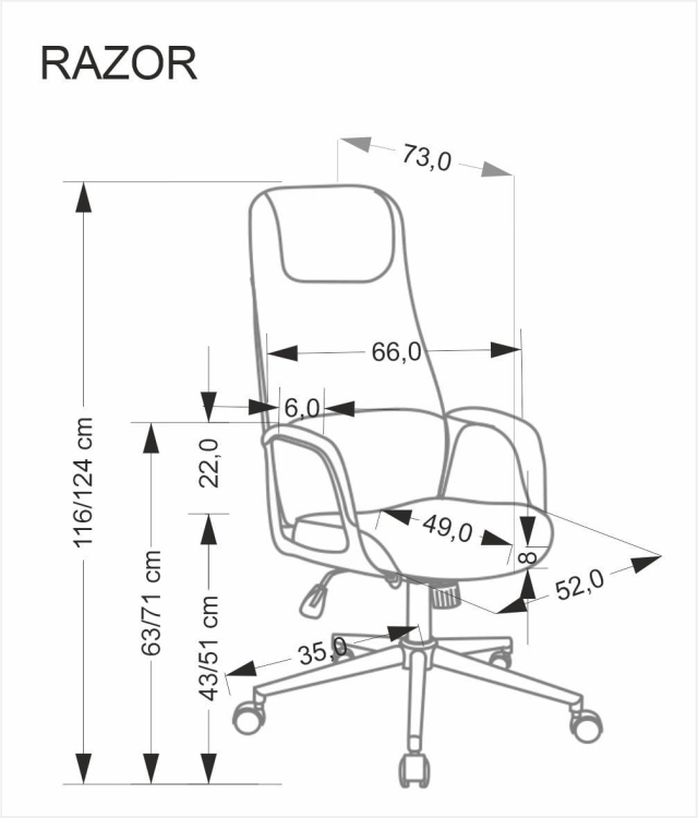 Fotel biurowy RAZOR wymiary
