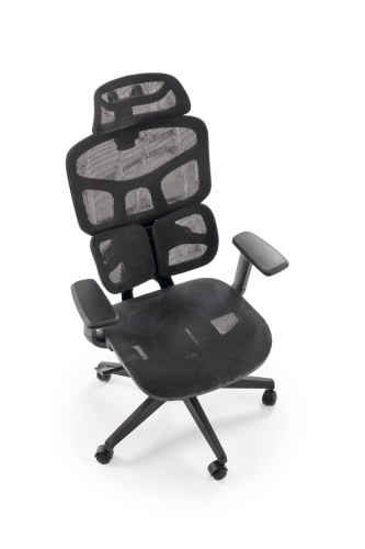 Fotel biurowy ergonomiczny ASTRAL czarny z siatki jako wygodne krzesło do pracy przy komputerze.