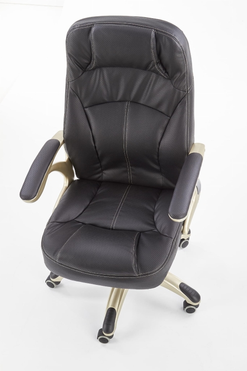 Fotel biurowy CARLOS czarny z perforowanej ekoskóry jako eleganckie krzesło do gabinetu.