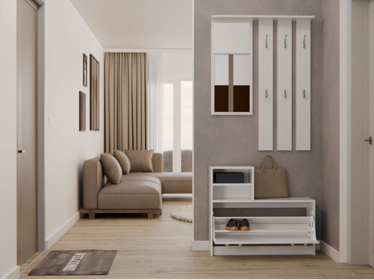 Zestaw do przedpokoju z lustrem GABRIEL 85 cm biały z półkami i wieszakiem na ubrania.