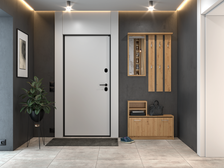 Garderoba do przedpokoju dąb artisan GABRIEL 85 cm z lustrem i miejscem na buty jako praktyczny mebel do korytarza.