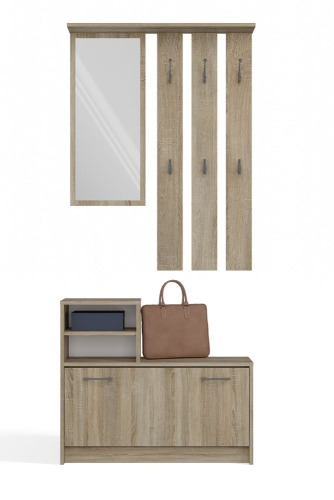 Garderoba do przedpokoju z lustrem dąb sonoma GABRIEL 85 cm z szafką na buty i wieszakiem jako funkcjonalny zestaw do przedpokoju.