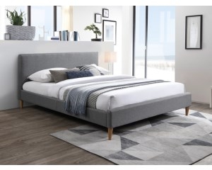 Łóżko dwuosobowe 160x200 szare z wysokim zagłówkiem i stabilną podstawą w stylu minimalistycznym.