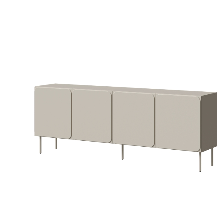 komoda kaszmir rafael beżowa z czterema frontami na metalowych nóżkach do nowoczesnego salonu