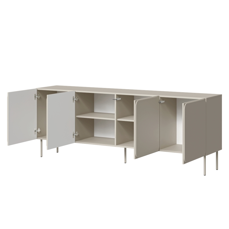 beżowa komoda rafael o szerokiej bryle z systemem push to open do strefy dziennej