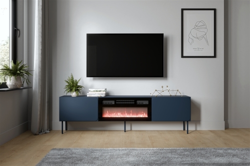 Elegancka szafka pod telewizor z kominkiem LED.