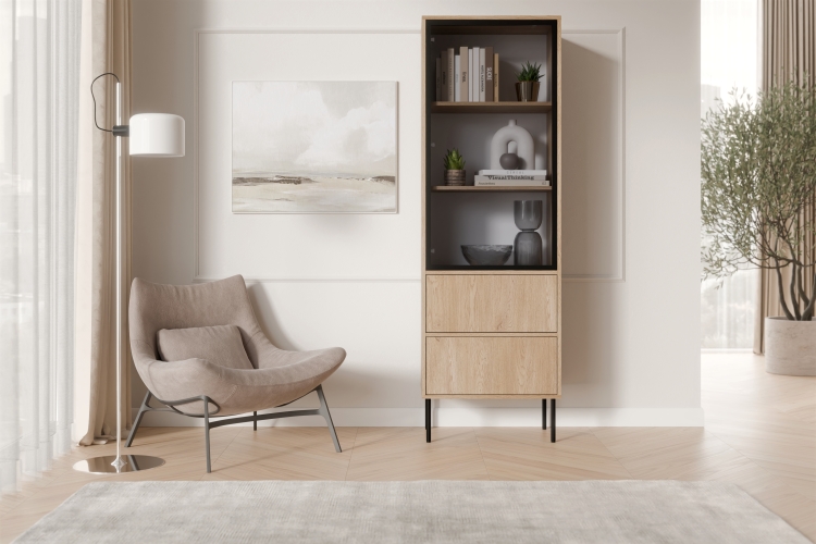 witryna z szufladami w kolorze dąb cremona do nowoczesnego wnętrza