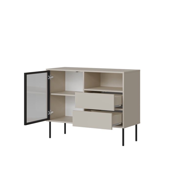 komoda z szufladami domi 1d2s w kolorze kaszmir z aluminiową ramką na froncie do eleganckiej sypialni