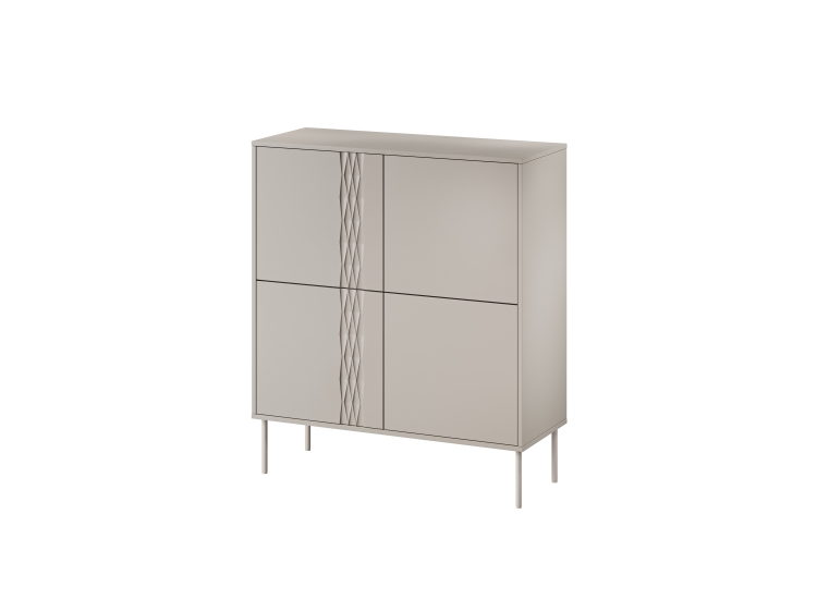 komoda beżowa tresse 4d wysoka z czterema frontami i delikatnymi żłobieniami