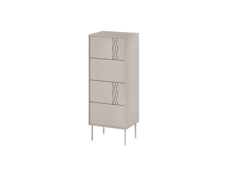 komoda z szufladami tresse 4s beżowa wysoka z delikatnymi żłobieniami na froncie do nowoczesnego wnętrza