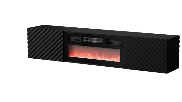 Czarna szafka RTV LARA z frezowanymi frontami.