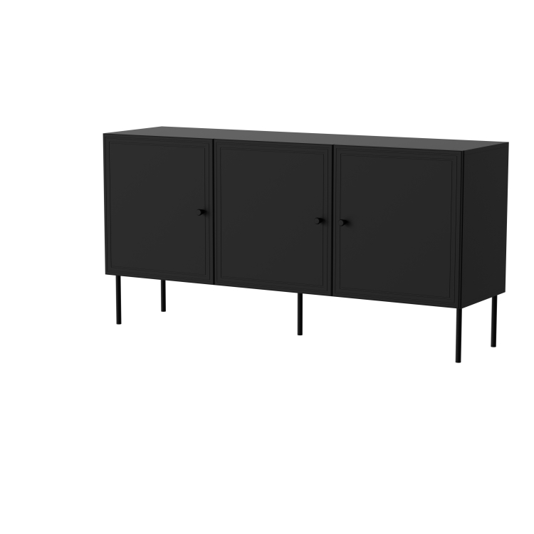 czarna komoda palazzo bis matowa z frezowanymi frontami na wysokich metalowych nóżkach