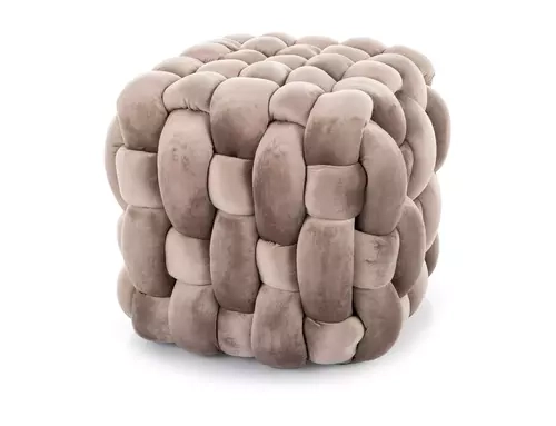 Pufa FARIS beżowa – aksamitna pufa do siedzenia w stylu glamour, idealna do salonu lub sypialni.