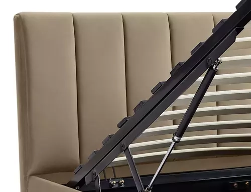 Detal stelaża z gazowymi siłownikami i aksamitnej tkaniny łóżka MONTREAL
