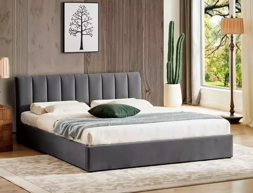Łóżko tapicerowane MONTREAL szare z pojemnikiem na pościel i aksamitną tkaniną